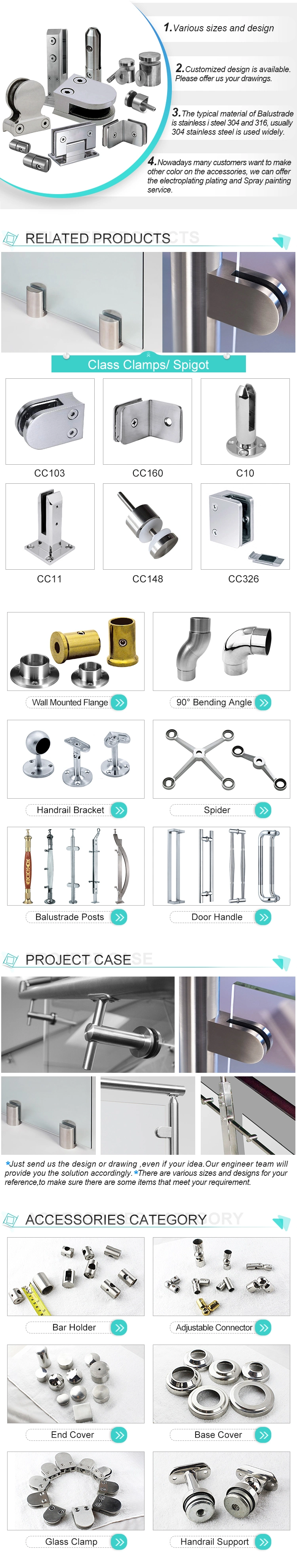 Stainless Steel Staircase Balustrade Handrail Railing Pipe Support Bracket