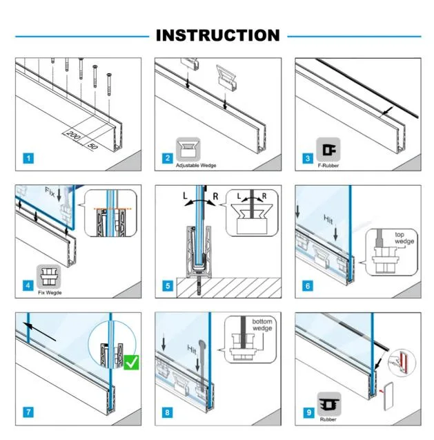 1.5 Kn Adjustable Frameless Aluminium Glass Balustrade Base Shoe U Channel Glass Railing