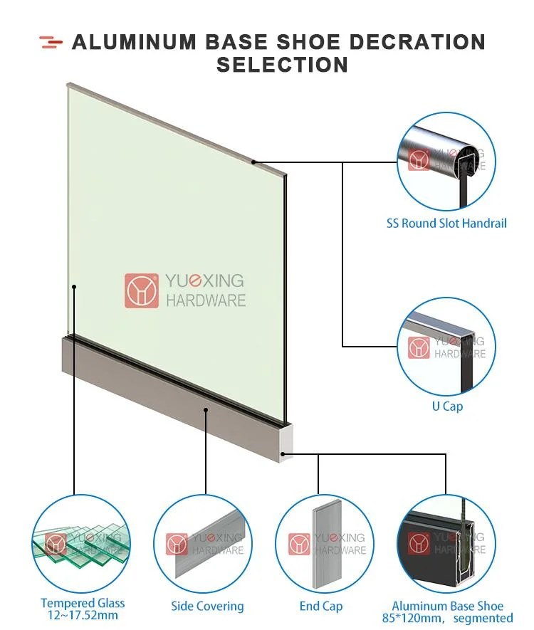 Modern Design Outdoor Balcony U Channel Fence Aluminum Base Railing System Indoor Frameless Glass Railing