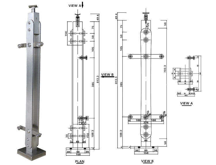 Balcony Frameless Glass Railing Indoor Strairs Glass Railing Kits